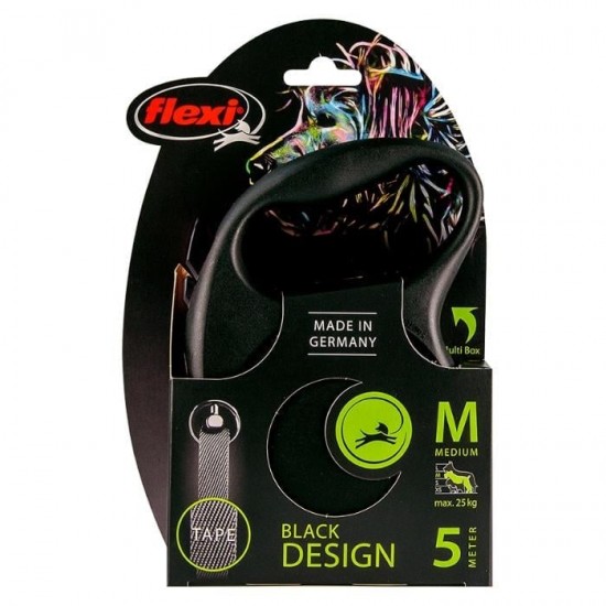 Flexi Black Design Otomatik Şerit Köpek Gezdire Tasması Medium 5 Mt Siyah Flexi Black Design Otomatik Şerit Köpek Gezdire Tasması Medium 5 Mt Siyah