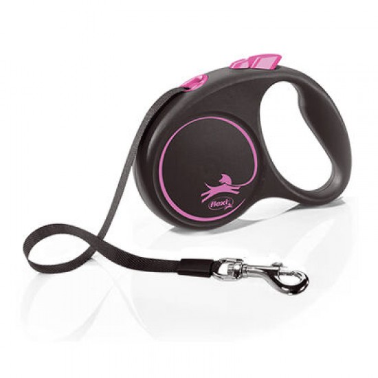 Black Desing 5mt Şerit Köpek Gezdirme Pembe Small