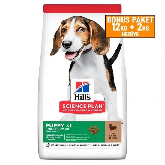 Hills Medium Puppy Kuzu Etli Yavru Köpek Maması 12Kg+2Kg Bonus Paket