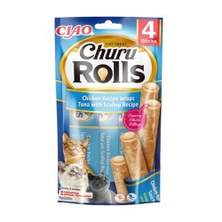 Inaba Ciao Churu Rolls Sticks Deniz Taraklı, Tavuk Sargılı ve Ton Balıklı Kedi Ödül Maması 4 x 10 Gr Inaba Ciao Churu Rolls Sticks Deniz Taraklı, Tavuk Sargılı ve Ton Balıklı Kedi Ödül Maması 4 x 10 Gr