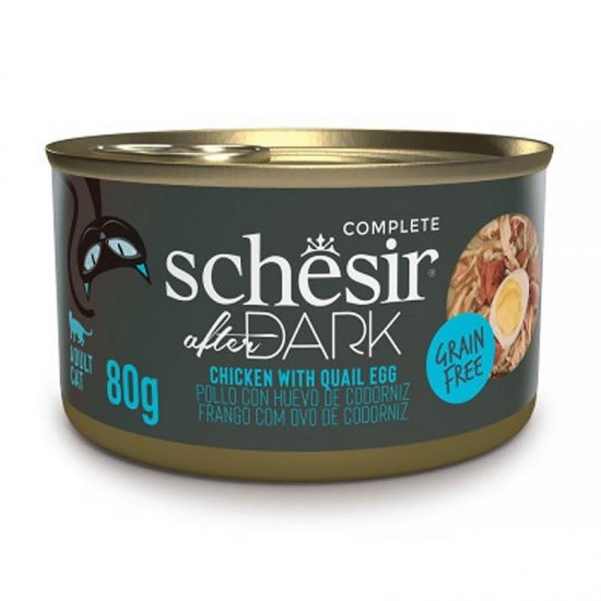Schesir After Dark Et Suyunda Tavuklu ve Bıldırcın Yumurtalı Yetişkin Kedi Konservesi 80 gr Schesir After Dark Et Suyunda Tavuklu ve Bıldırcın Yumurtalı Yetişkin Kedi Konservesi 80 gr
