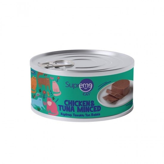 Supreme Cat Tavuklu ve Ton Balıklı Kıyılmış Yetişkin Konserve Kedi Maması 85gr
