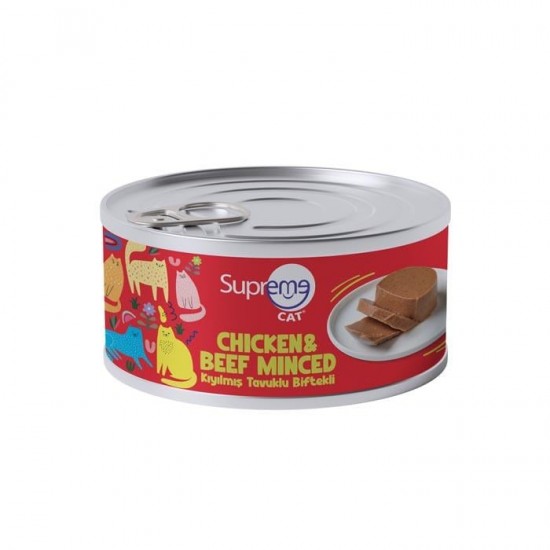 Supreme Cat Tavuklu ve Biftekli Kıyılmış Yetişkin Konserve Kedi Maması 85gr