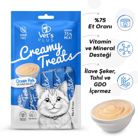 Vet's Plus Okyanus Balıklı Krema Kedi Ödül Maması 14gr (5'li) Vet's Plus Okyanus Balıklı Krema Kedi Ödül Maması 14gr (5'li)