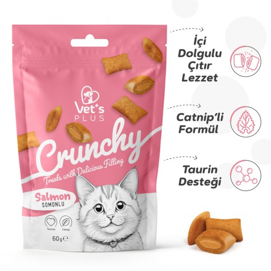 Vet's Plus Crunchy İçi Dolgulu Somonlu ve Catnipli Kedi Ödül Bisküvisi 60gr Vet's Plus Crunchy İçi Dolgulu Somonlu ve Catnipli Kedi Ödül Bisküvisi 60gr